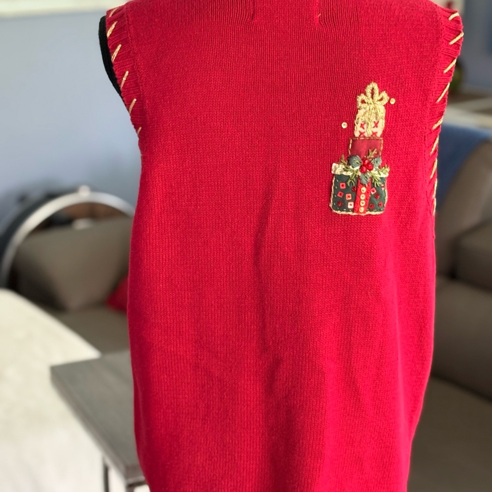 Holiday Red Sweater Vest with Gift Design - Picture 3 of 5